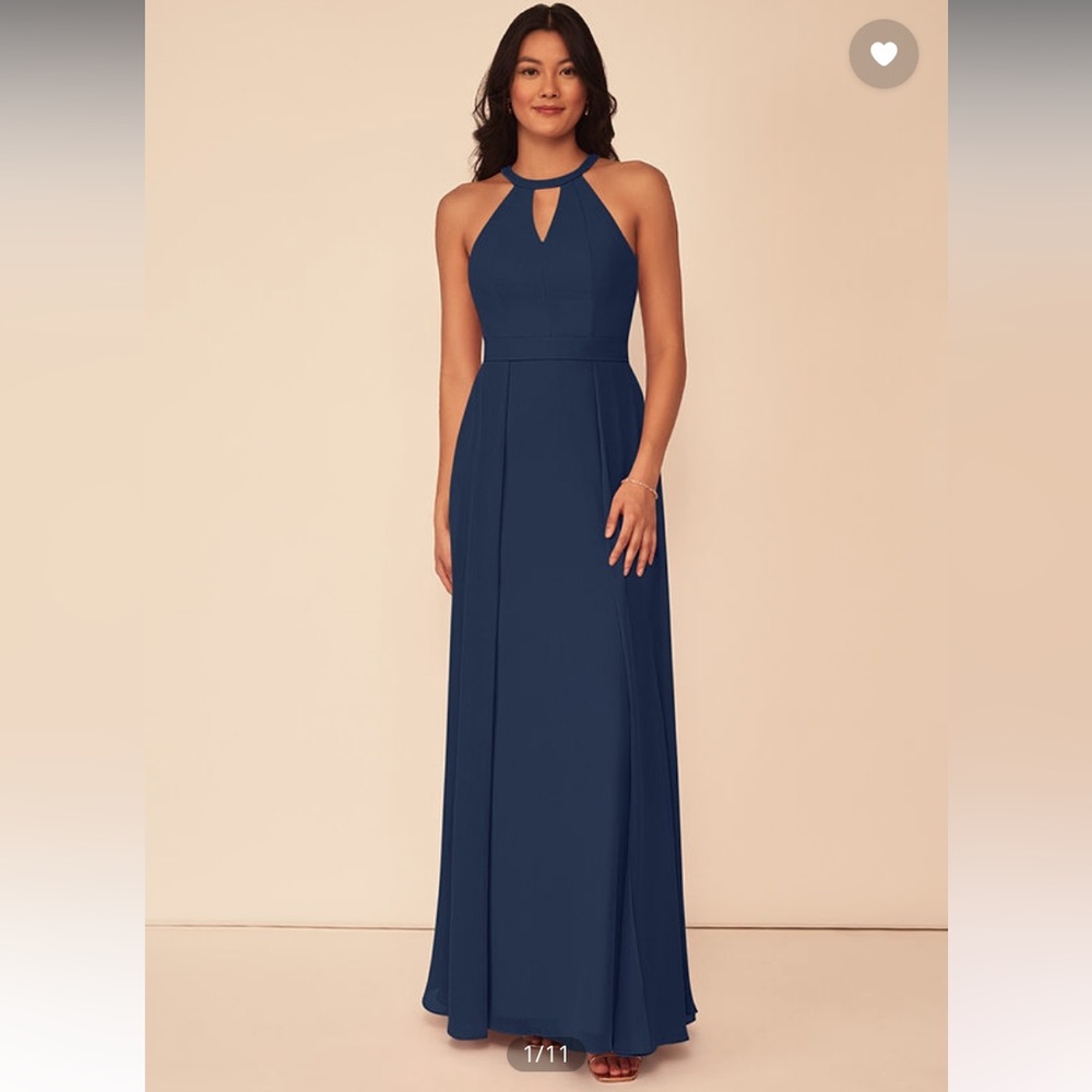 Azazie melody chiffon floor length bridesmaid dress gown dark navy